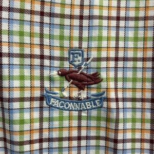 Faconnable Men’s Checkered Button-Down Shirt Designed in France Size XL